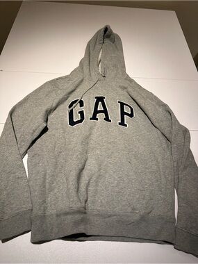 GAP Men's Heather Gray Hooded Sweatshirt with Black Logo